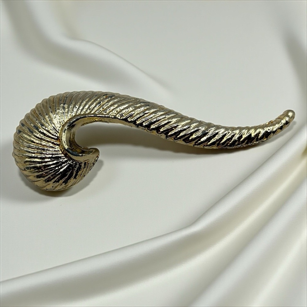 Wave Swish Brooch Pin Gold Tone Metal Signed Hallmarked Textured MCM Abstract